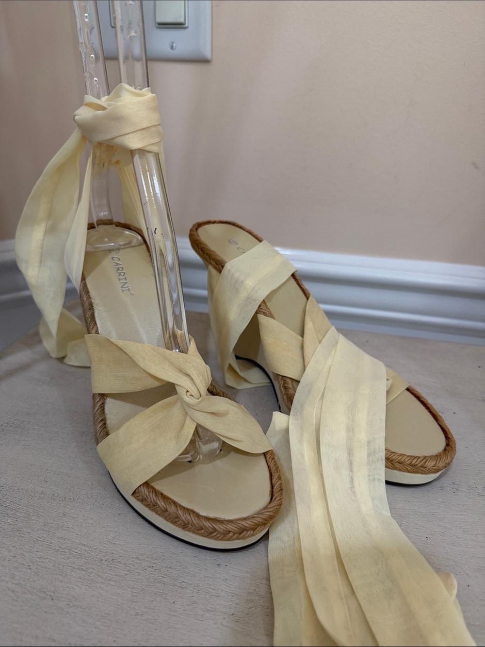 Cream Wrap-Around Espadrille Sandals with Tie Straps